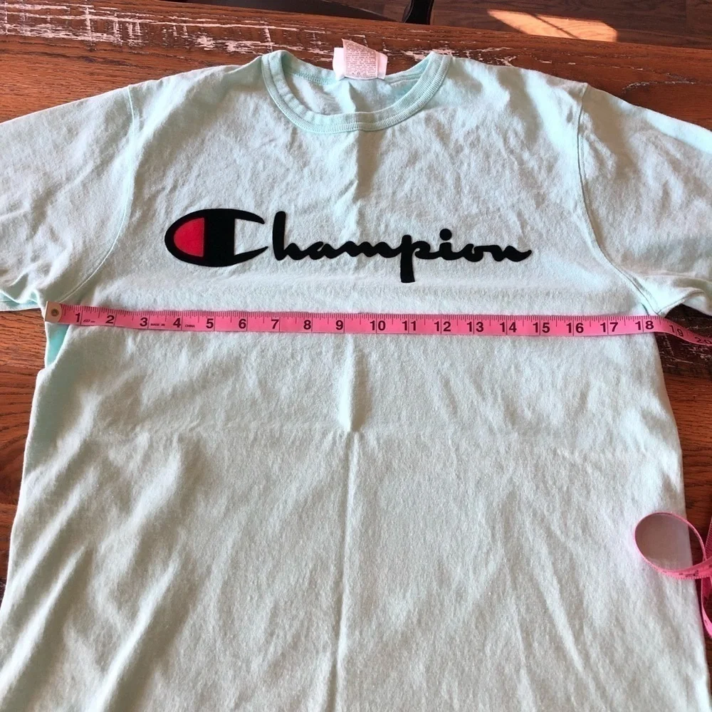 Champion Vintage Flock Print Logo T Shirt Sz M - Picture 11 of 12